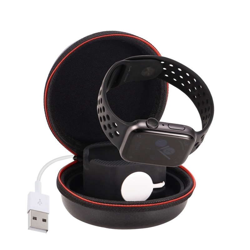 2 in 1 Holder for Apple Watch Series 4/3/2/1 Airpods Round Easy Carry with Hook Watch Bag PU with Silicone