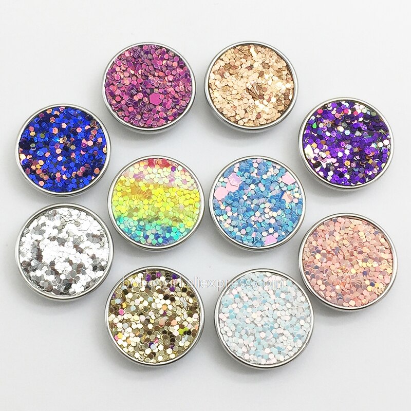 Schitterende glitter zeemeermin veelkleurige koperen armband met 20mm drukknopen, doe-het-zelf armband  mf7767: 10 stuks gemengde set