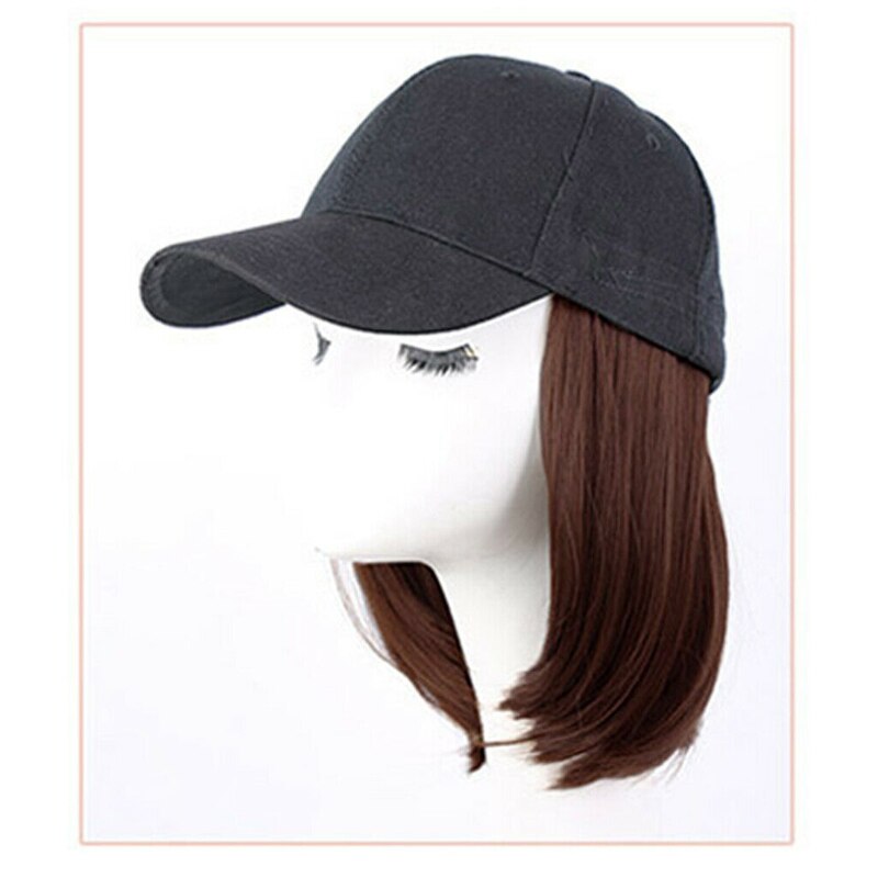 Cappello da Baseball di vendita caldo con parrucche per capelli corti Bob Hair cappello sintetico per donna estate: Di colore Marrone scuro