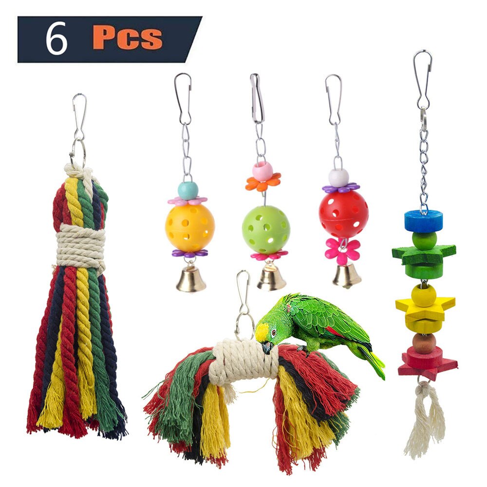 6Pcs Papegaai Speelgoed Combinatie Papegaai Dierbenodigdheden Vogel Speelgoed