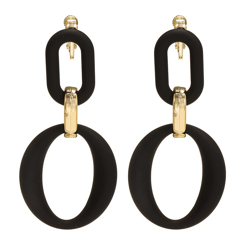Pendientes de Clip de cadena acrílica para mujer, aretes largos de color dorado, mate, negro, Vintage, ovalados, geométricos, sin agujeros,: a
