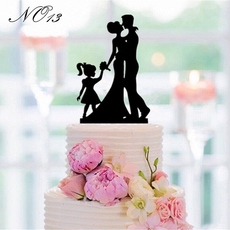 Mixed Style Black Acrylic Wedding Cake Topper For Decor Mariage Mr Mrs Bride Groom Family Cake Toppers Baby Shower Decoration: NO 13