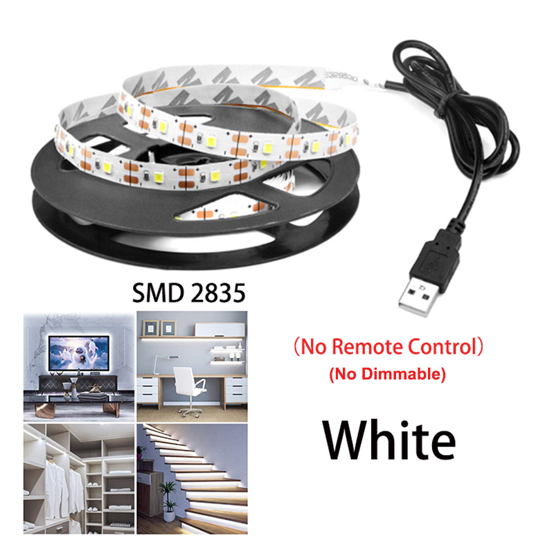 DC 5V USB tiras LED 2835 tira de luz LED blanca cálida TV espejo retroiluminación cinta de iluminación decoración de habitación lámpara cinta LED cadena de luz: Blanco / 4 m