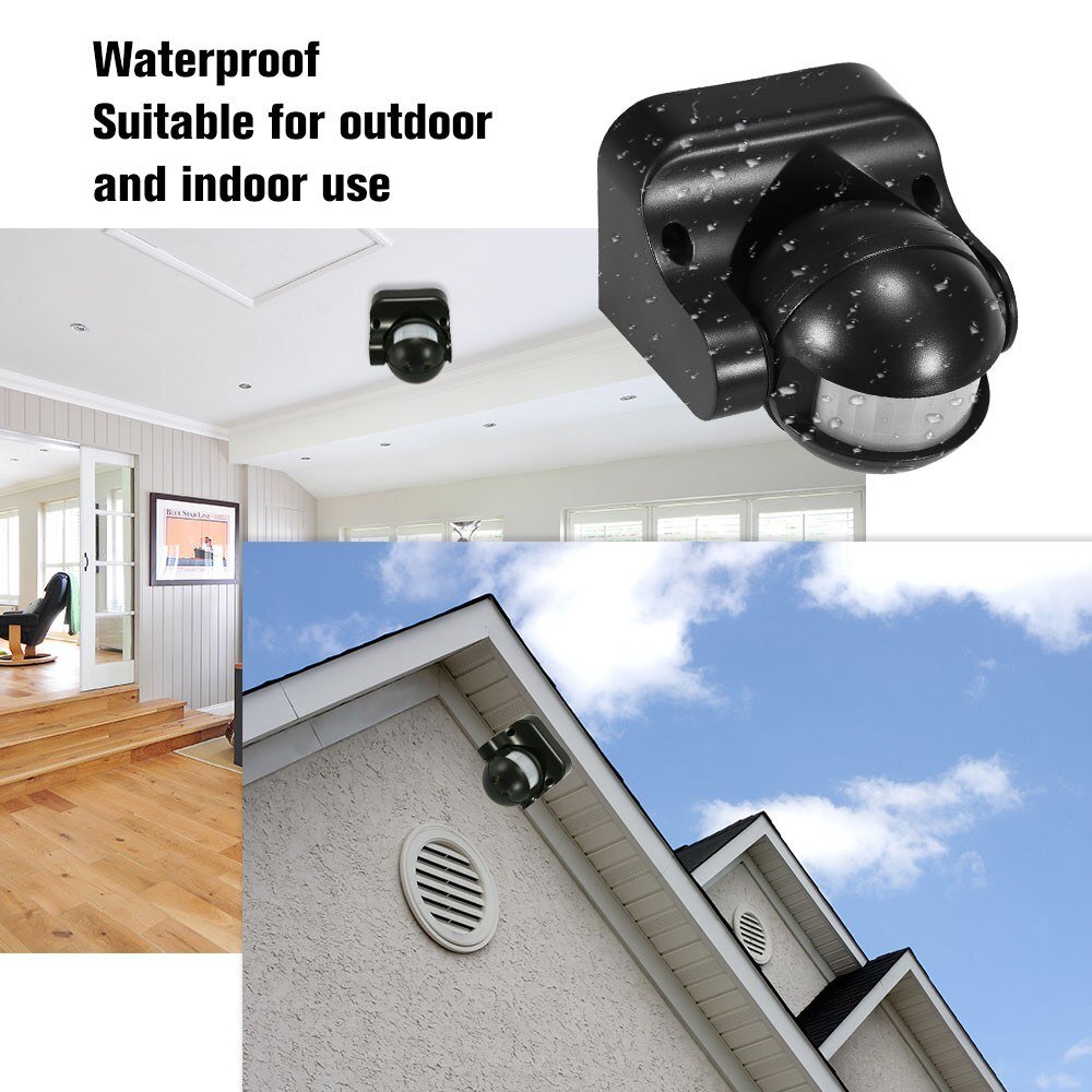 AC 110V-240V PIR Infrared Motion Sensor Switch 180 Degree Motion Detection Delay Time Adjustable Waterproof for Outdoor Indoor