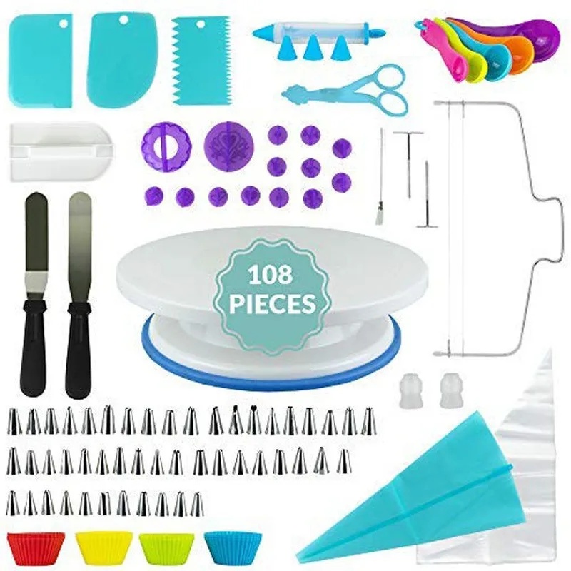 137-Piece Set Baking Tools Cake Decorating Turntable with Labels No Brand Name Chinese Material Home Baking Accessories: green