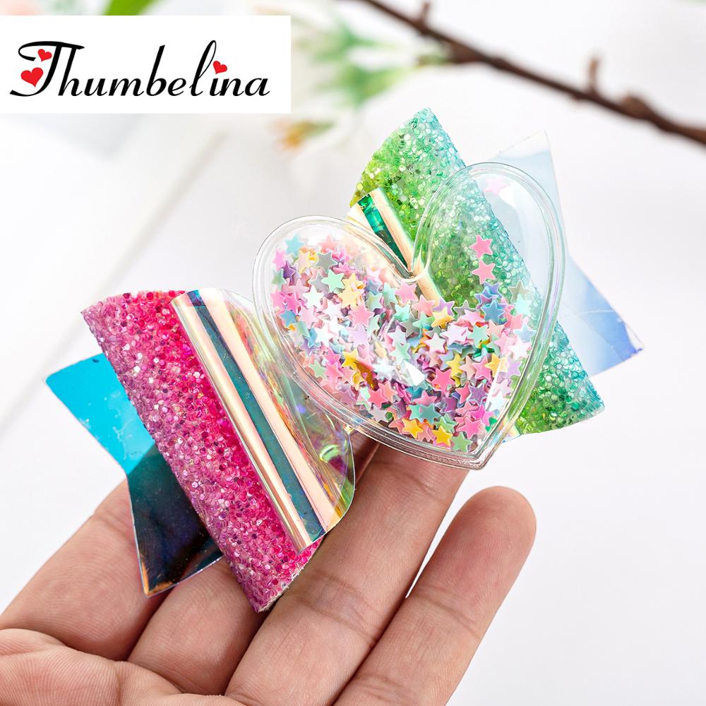 Thumbelina-Pinzas para el pelo para niña, accesorios para el cabello de princesa con corazón bonito, lazos para el pelo con purpurina con Clip, lazo para de baile