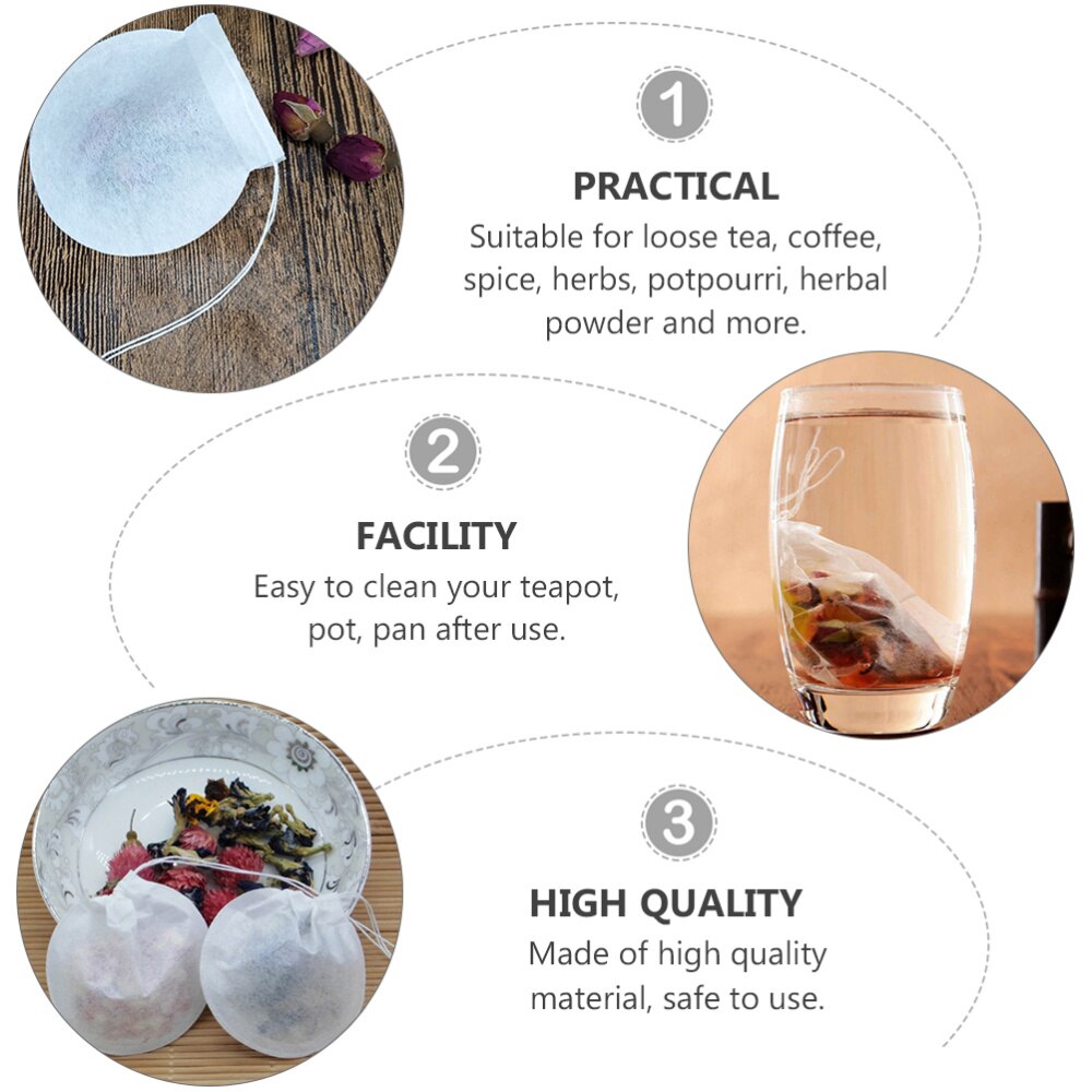 200 Pcs Paper Tea Bags Drawstring Spices Bag Herbs Decocting Bags Tea Infuser