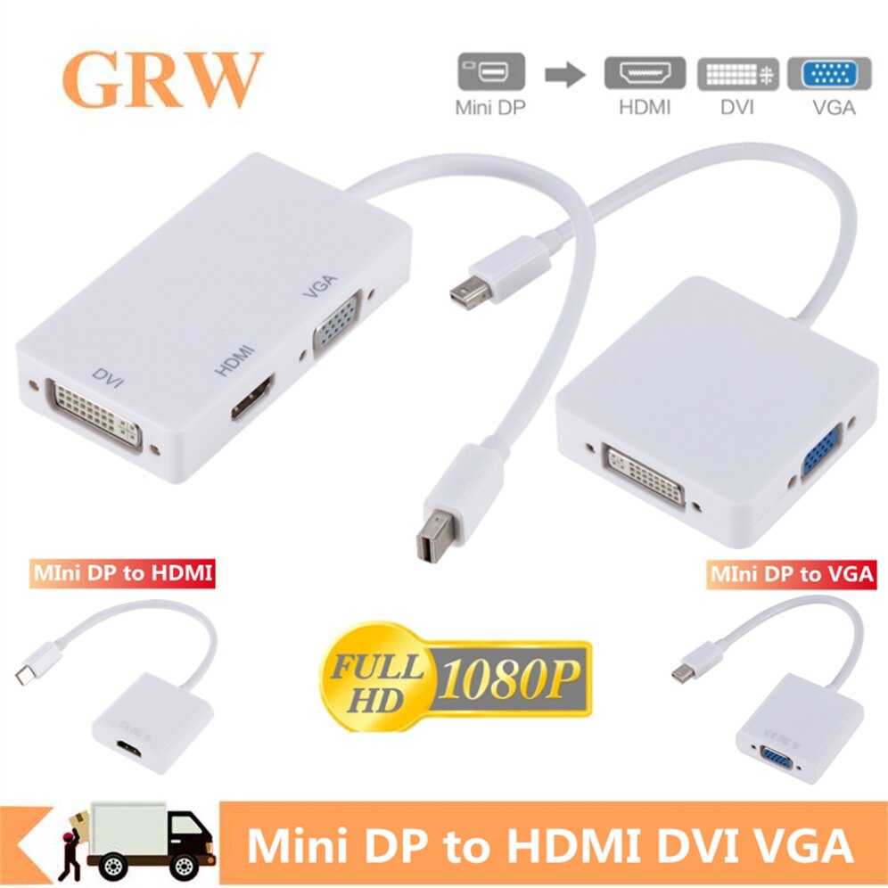 Grwibeou 3 w 1 Mini DP DisplayPort na HDMI VGA DVI Adapter Mini DP konwerter kabla dla MacBook Pro Air Mini DisplayPort