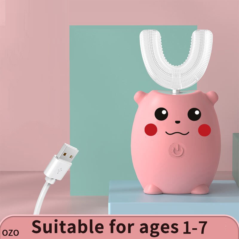 Smart Sonic Electric Toothbrush Kids Silicone Automatic Ultrasonic Tooth Brush Children Blue Light Teeth Brush 360 U XaoMi Home: pink 1-9
