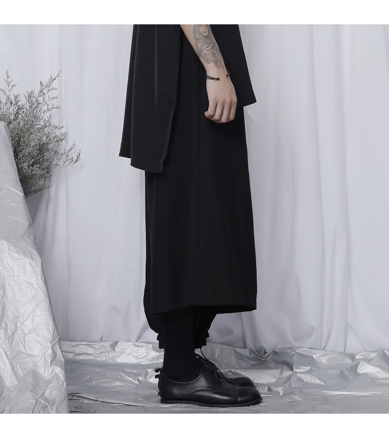 Originale afslappede bukser herre trendy personlighed yamamoto vind mørk asymmetrisk længde løse brede ben cropped bukser