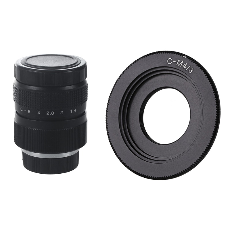 Television TV Lens/CCTV Lens for C Mount Camera 25mm F1.4 in Black with Black C Mount Lens for Micro-4/3 Adapter E-P1 E-P2 E-P3