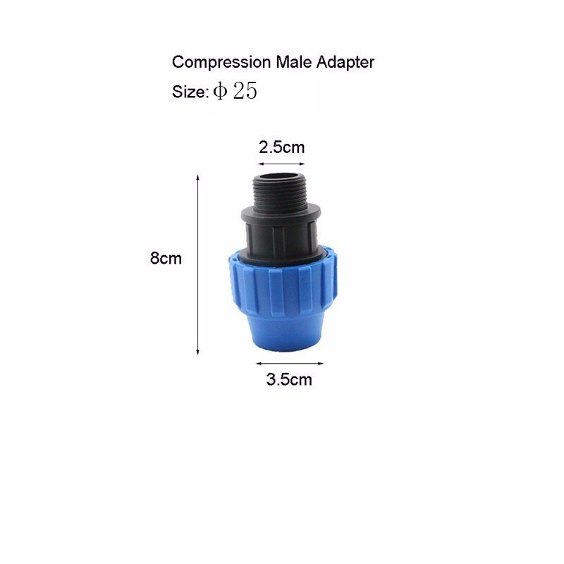 1pc HDPE Compression Male Adapter Plastic PP Coupler Coupling Irrigation Pipe Quick Connector Fitting Flexible Joint: 25mm