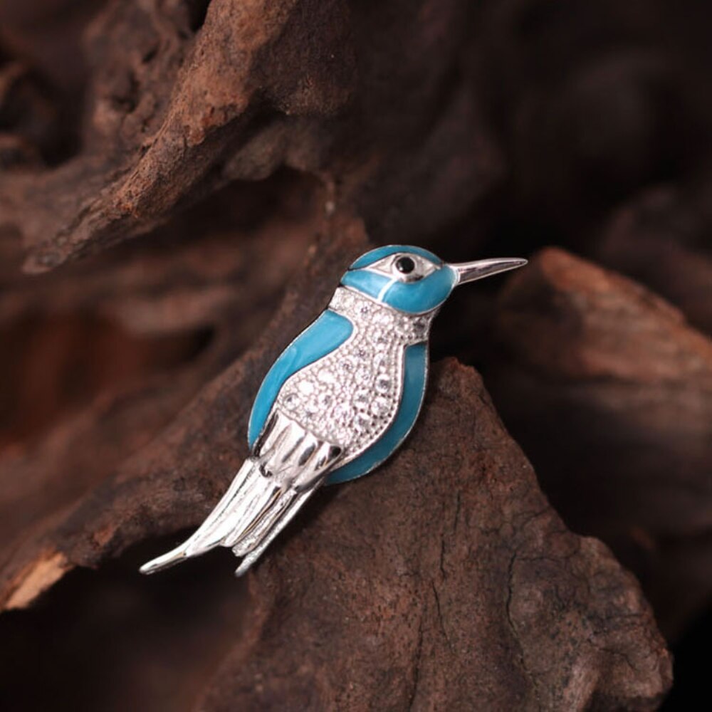 Sterling Silber 925 Farbige Blau Vogel Brosche Weibliche Kleine Ebene Eisvogel Stift zur Seite fahren Verschönerung Zubehör Broschen