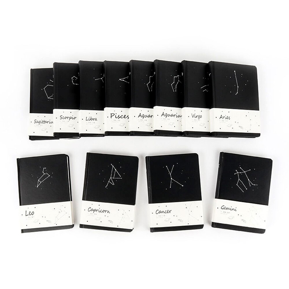 Simple Twelve Constellation A5 study Notebook Art Student Classroom Notepad Black Inner Core Dot Matrix Blank Lattice Book