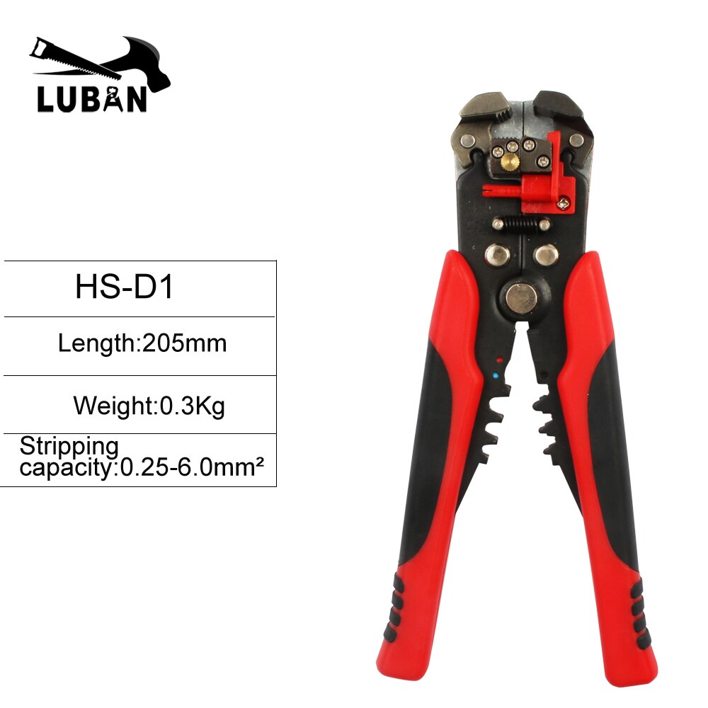 HS-D1 Cable Wire Stripper Cutter Crimper Automatic Multifunctional Terminal Crimping Stripping Plier Tools for connector: HS-D1 RED