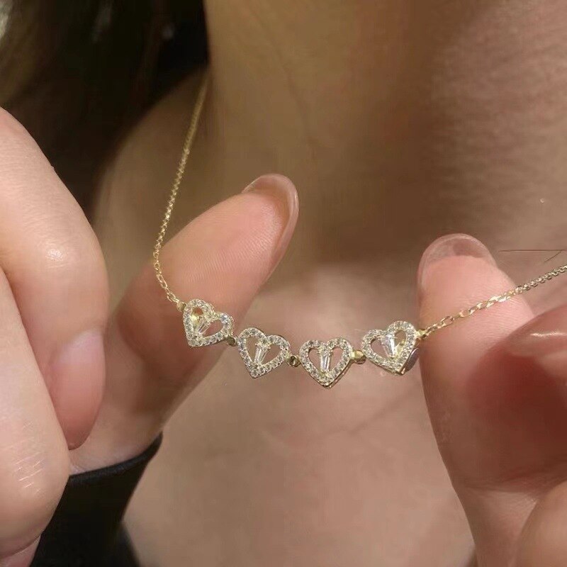 Retro magnetisk folde hjerteformet firkløver vedhæng halskæde kvinder elsker kravebenskæde åbningsbar choker smykker