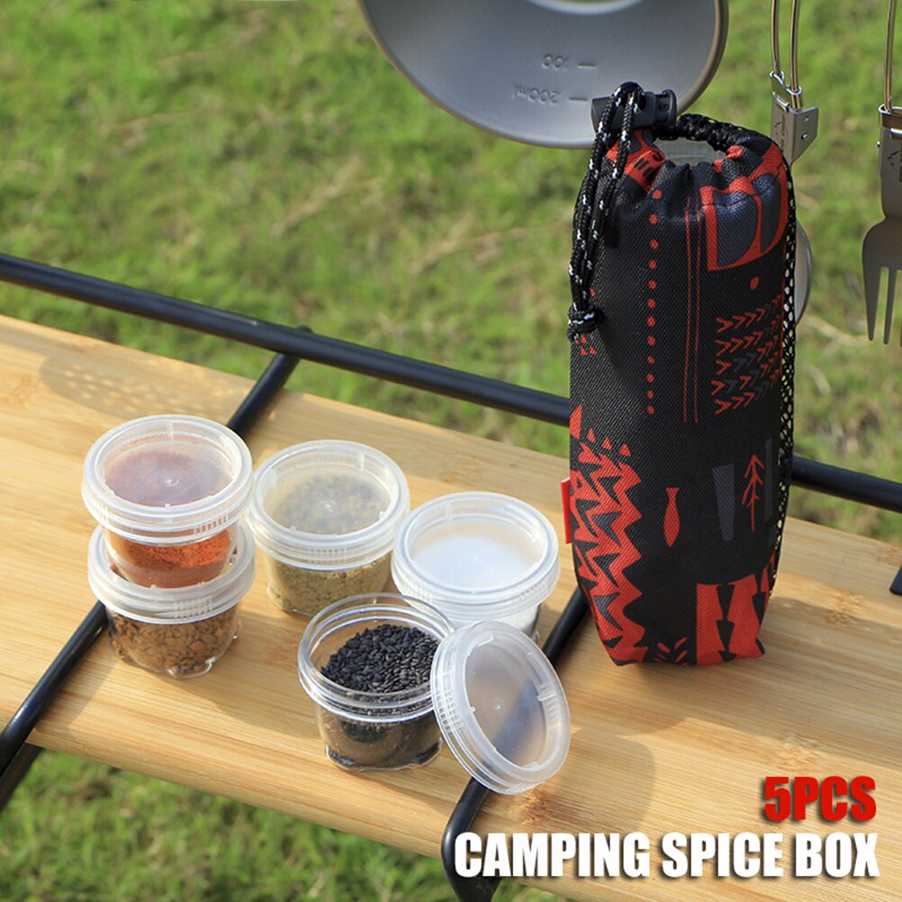 5Pcs Transparante Kruiden Doos Draagbare Kruidenpotjes Set Spice Potten Opslag Container Camping Spice Opbergdoos Met Zak