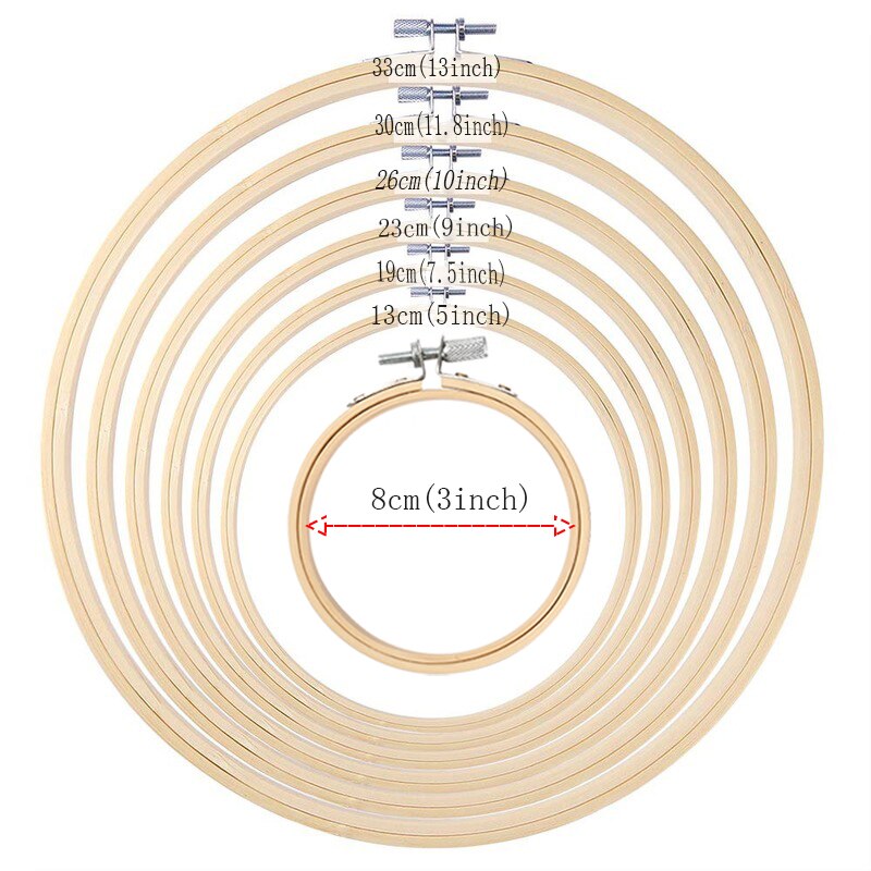 8 Pieces Embroidery Hoop Set Bamboo Circle Cross Stitch Hoop Ring 3.9 inch to 14 inch for Embroidery and Cross Stitch: 7pcs(8-33cm)