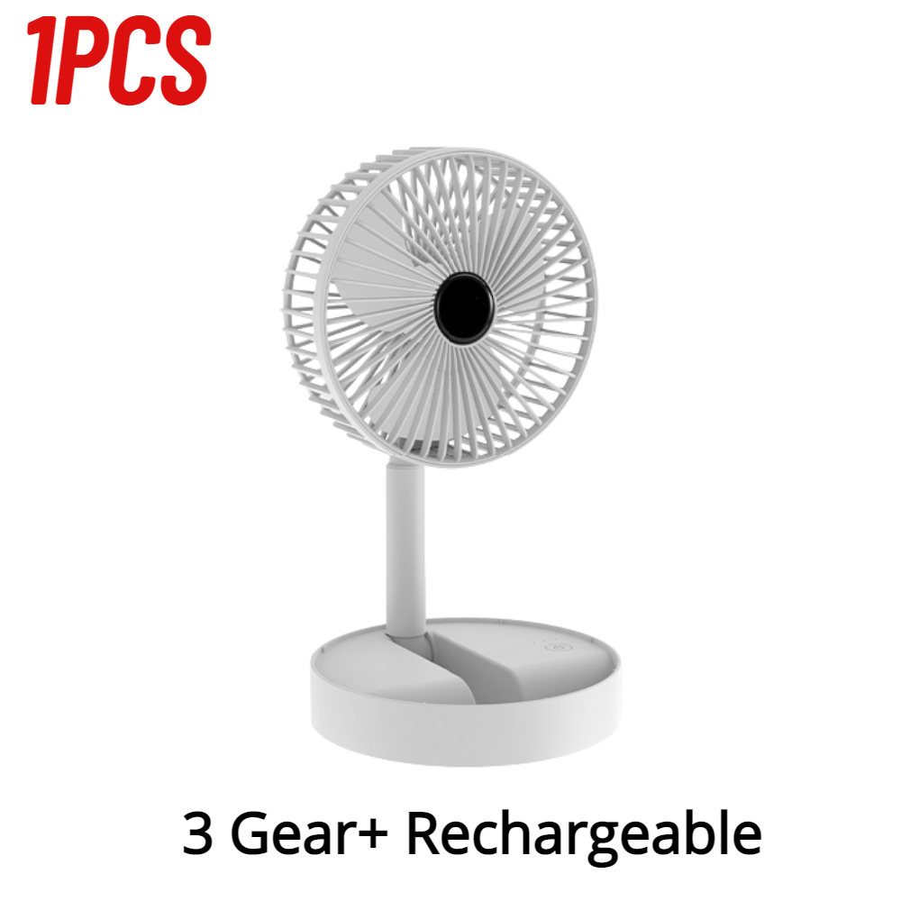 Ventilador plegable USB de 1-3 piezas, ventilador de escritorio de altura ajustable, portátil, telescópico, soporte de suelo, 2000mAh, 3 velocidades, circuladores de aire de verano: Blanco