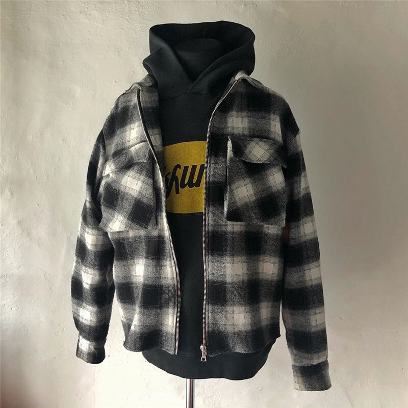 SS 1:1 label heavy fabric zipper loose Askyurself black and white plaid shirt fw thick Askyurself V6 flannel men and women: XL