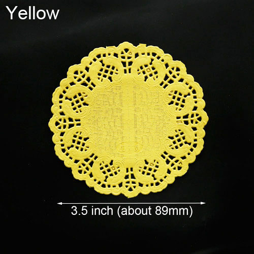 Napperon rond en papier dentelle de 3.5 pouces, blanc, rose, or, rouge, pour gâteau, tapis de décoration de Table, pour fête, mariage, noël, 100 pièces: 3.5inch Yellow