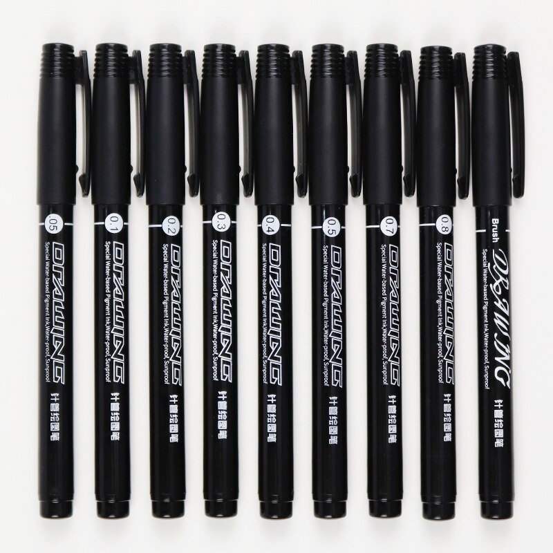 Juego de rotuladores gráficos con punta de aguja, rotuladores para dibujo de Manga, suministros de arte gráfico, 8 + 1 Uds.