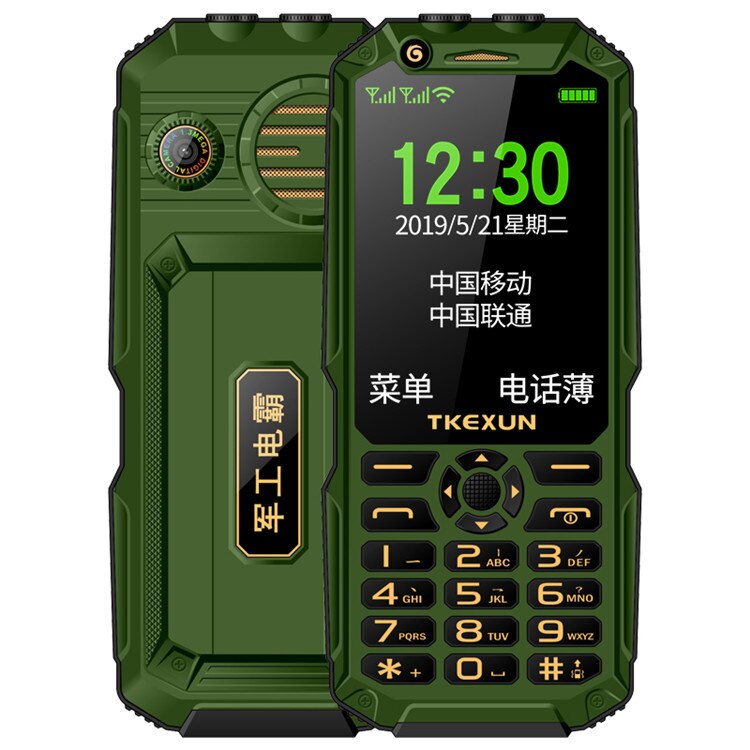 Original TKEXUN Q8A Push-button Mobile Phone With Power Bank Analog 3.0" Dual Flashlight Wifi Cellular Telefone Big Voice Cell: Standard / green