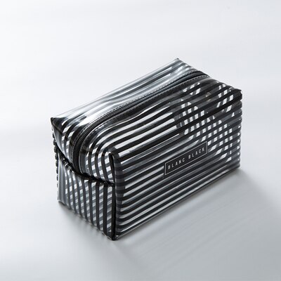 Portable Waterproof Transparent Makeup Bag Striped Zipper Cosmetic Organizer Women Travel Toiletry Bag: Black / Size S