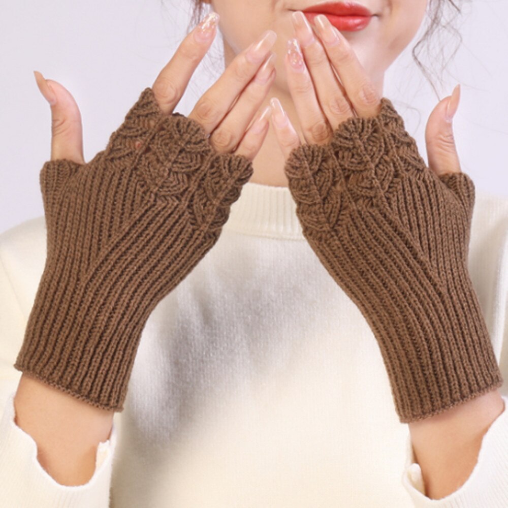 Woman Ladies Fingerless Gloves Winter Warm Soft Knitted Mittens ST007