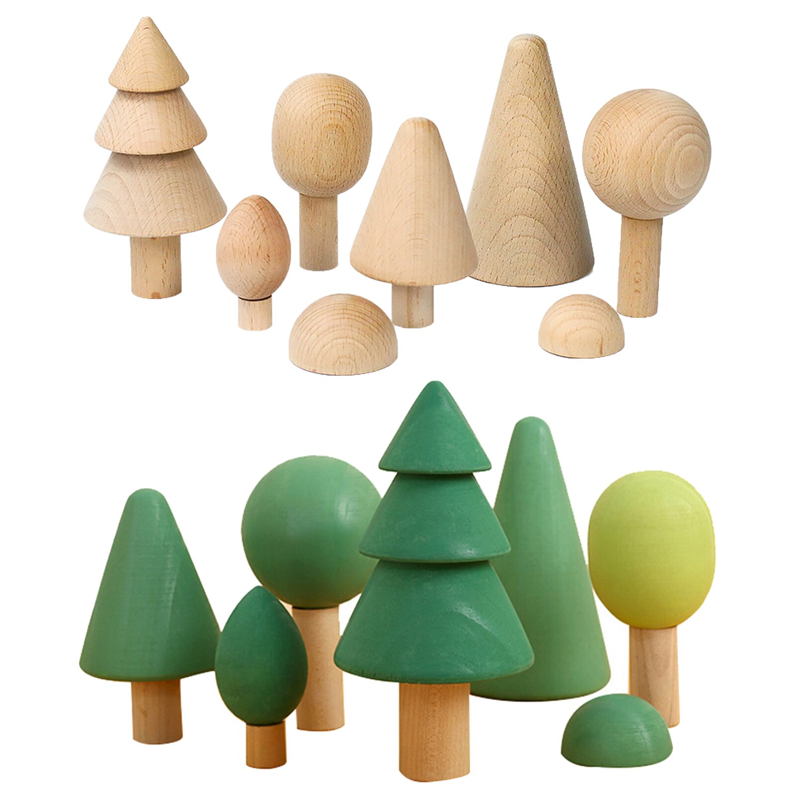 7x Hout Blokken Boom Vorm Stapelaar Game Baby Educatief Fun Speelgoed Home Decor