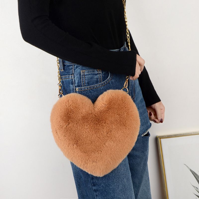 Super Cute Heart Hairy Mini Shoulder Bags Furry Plush Messenger Bags Small Purse Cross Body Handbag for Women Girls