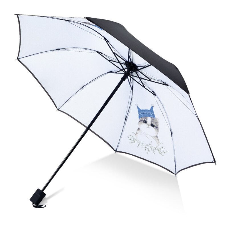 Dibujo animado de gato y perro paraguas plegable, a prueba de viento sombrilla lluvia mujeres fuerte 8K impermeable Anti UV sombrillas