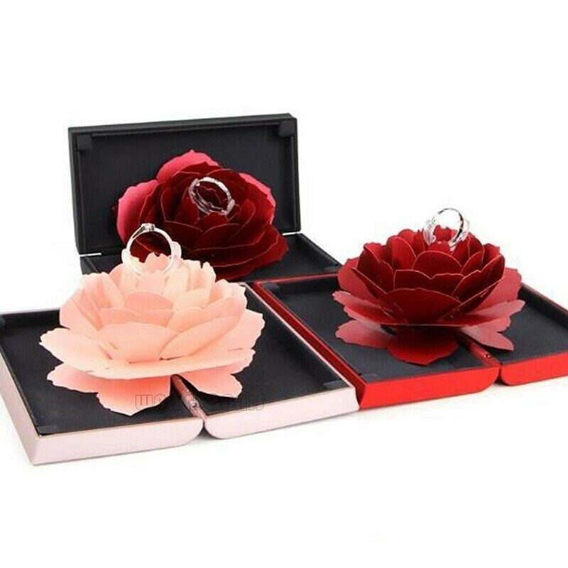 Valentine's Day Box 3D Pop Up Rose Flower Ring Boxes Wedding Engagement Jewelry Storage Case