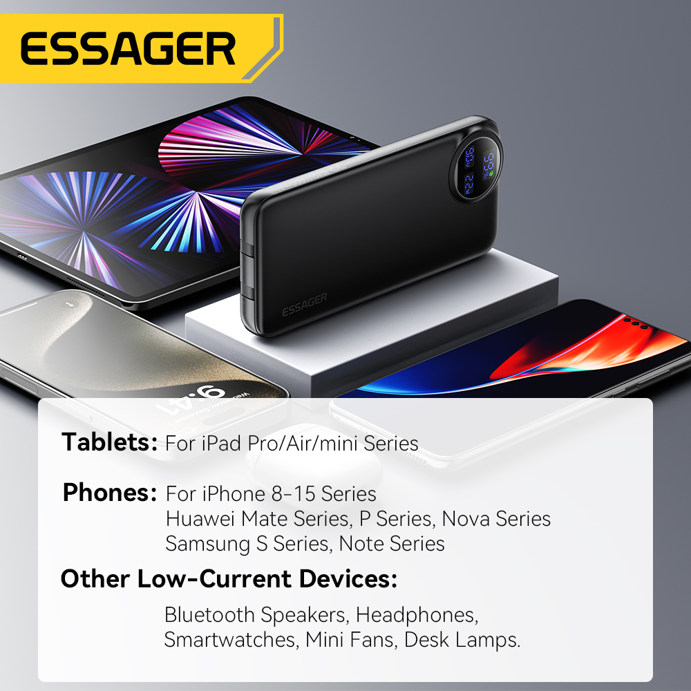 Essager Power Bank 30000mAh 22,5 W PD cargador de batería portátil de carga rápida para iPhone 15 14 13 12 Pro Max Huawei