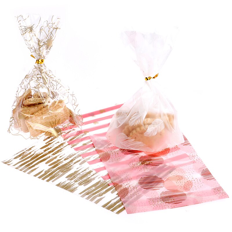 50Pcs Plume Plastic Bag Cookie Candy Bags Wedding Birthday Favors Birthday Party Snack Bag Packaging