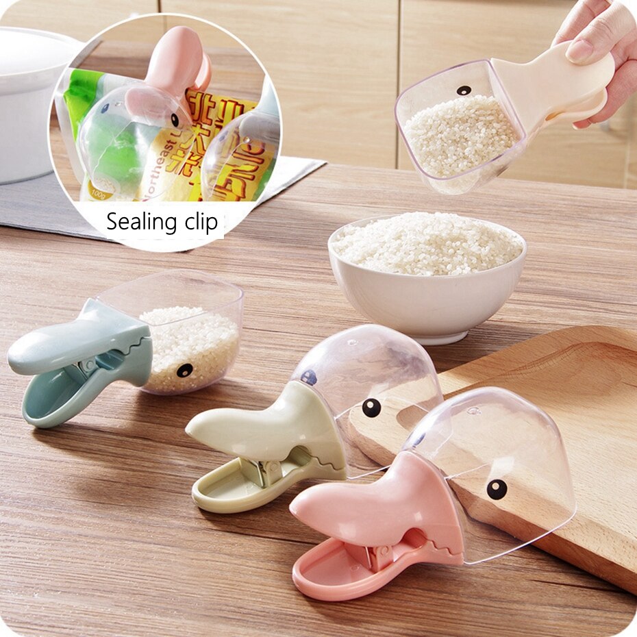 Cuchara de plástico multiusos con forma de pato para arroz, Clip de sellado, cuchara de agua para el hogar, cuchara de cereales, cucharillas de arroz de pico de pato, 1 ud.