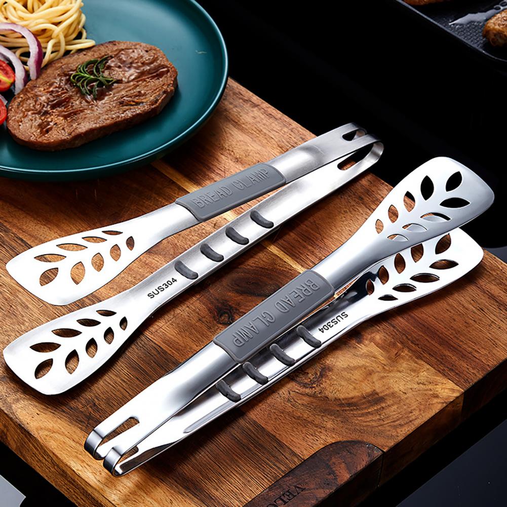 Food Tong Ergonomic Handle Bread Clip Multipurpose Smooth Surface Cooking Tong Kitchen Stainless Steel Tong for Camping