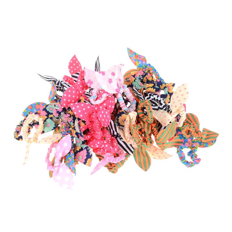 12 Stuks Kinderen Elastische Haarband Leuke Boog Konijn Oren Hoofdband Meisje Ring Chouchou Kinderen Paardenstaart Houder Haaraccessoires