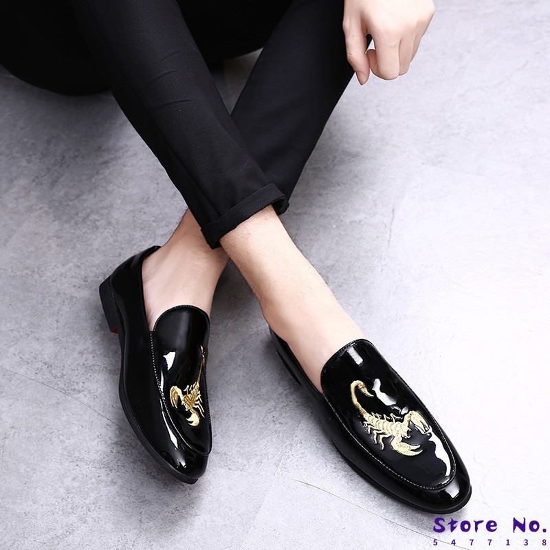 Scorpion imprimer hommes chaussures en cuir hommes mocassins d'affaires chaussures bout pointu chaussures plates de mariage lumineux