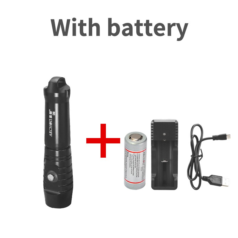 C10, linterna de buceo portátil con carga USB 1200lume, linterna subacuática de 100m, lámpara de iluminación para buceo, luz estroboscópica para buceo: With battery