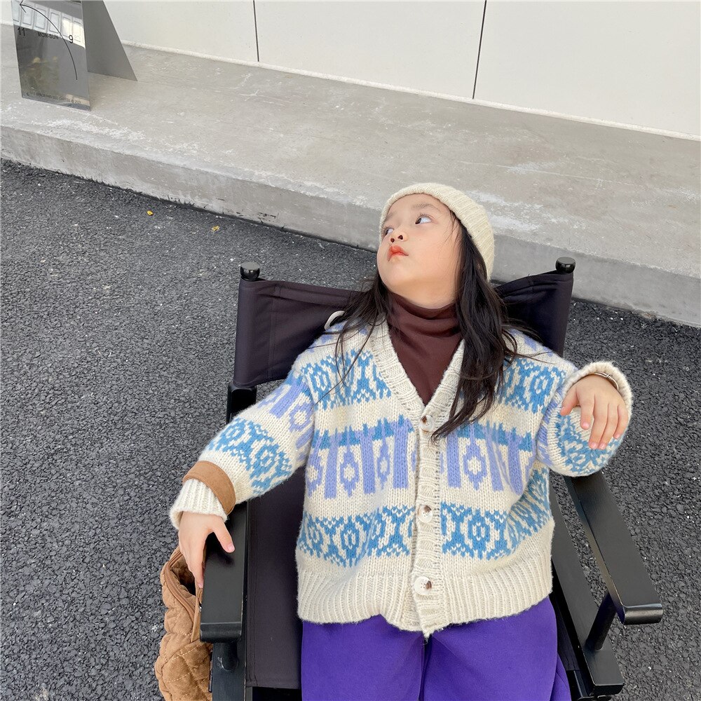 Meisjes Herfst Winter Truien Truien Kids Stijl Losse Jacquard Weave Vesten Jassen 2-7Y