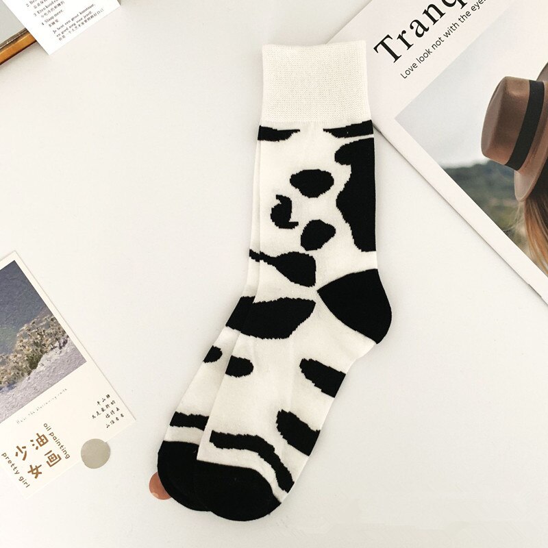 Harajuku Kawaii Noir Blanc Mignon Chaussettes Femmes Laitiers Zèbre Motif Doux Respirant Coton Longues Chaussettes Hauteur de Cheville Chaussettes Décontractées: LYZY19H2