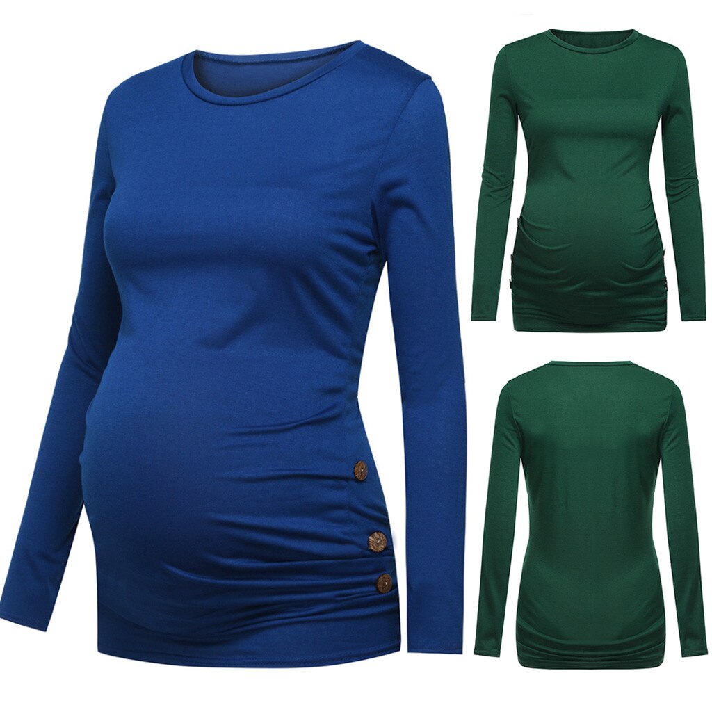 Ropa de maternidad para embarazo, camisa de maternidad con botón en el lateral y fruncido, camisetas de maternidad, ropa premamá embarazada
