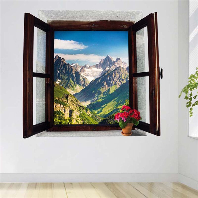 Åbent vindue bjerge landskab 3d vægklistermærker aftagelig tapet vindue visning vægmalerier klistermærker til boligdekorationer