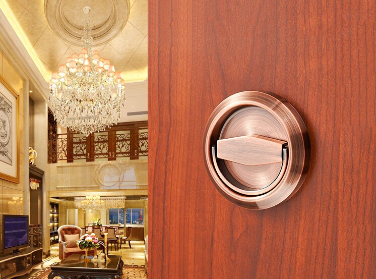 Stainless Steel 304 Recessed Invisible Cup Handle Privacy Hidden Door Locks Cabinet Pulls Handle Fire Proof Disk Ring Lock: Red Bronze