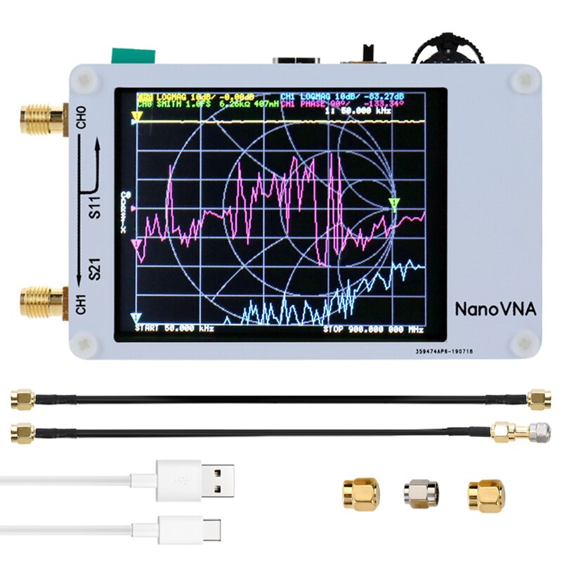 Nano previsiones de analizador de red presionando Sn 50KHz-900MHz Digital de onda corta MF HF VHF UHF Analizador de antena con Cable RF: Default Title