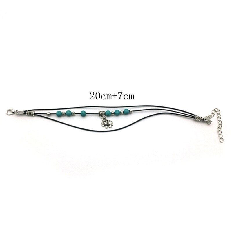 Tobillera de cuentas con colgante de elefante tibetano, joyería de playa, pulsera de tobillo con cadena de cuero para pies, Estilo Vintage, Retro, bohemio, 1 unidad