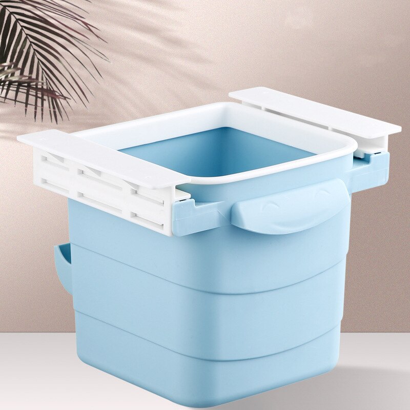 Poubelle à tiroir adhésif de bureau gain de place, crayon sous support de bureau collant, cosmétiques vaisselle, seau organisateur: Blue