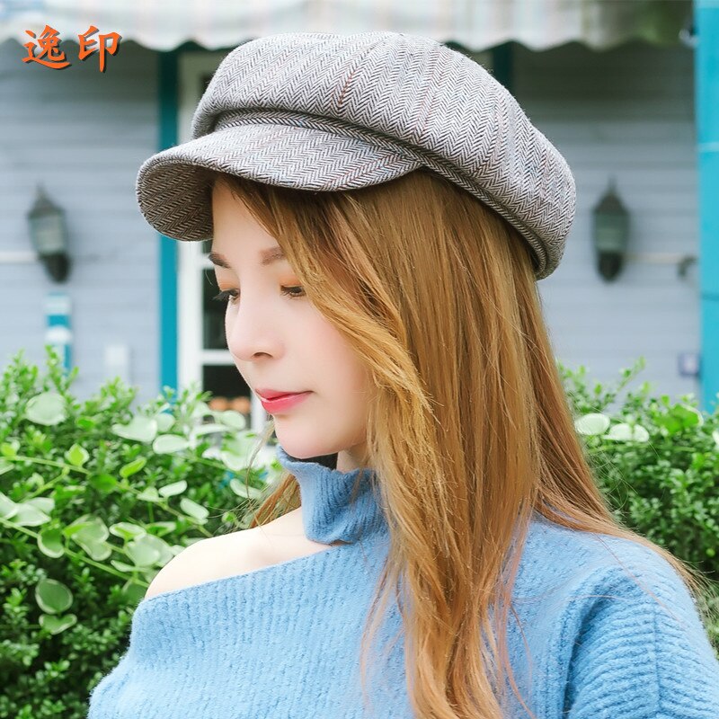 Internet röd rutig basker dam höst/vinter koreansk stil matchande mjuk tjej basker brittisk åttkantig hatt