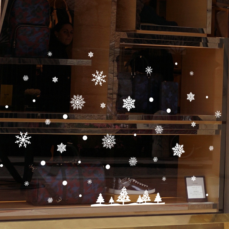 Besneeuwde Bos elektrostatische Kerst Muurstickers sneeuwvlok voor Winkel Glazen Raam muurstickers Decoratieve Decals Decor